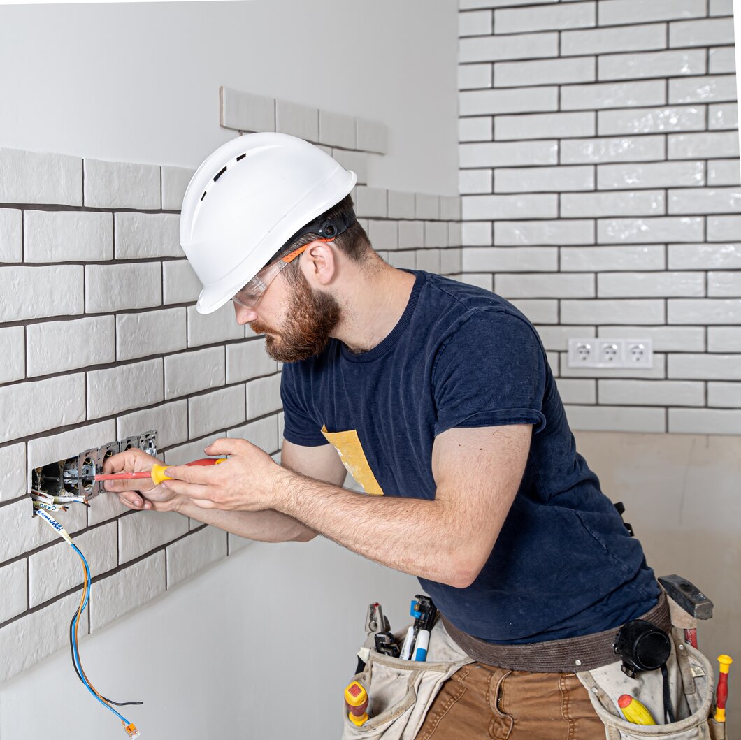 trabajador construccion electricista barba monos instalacion enchufes concepto renovacion hogar 169016 7330
